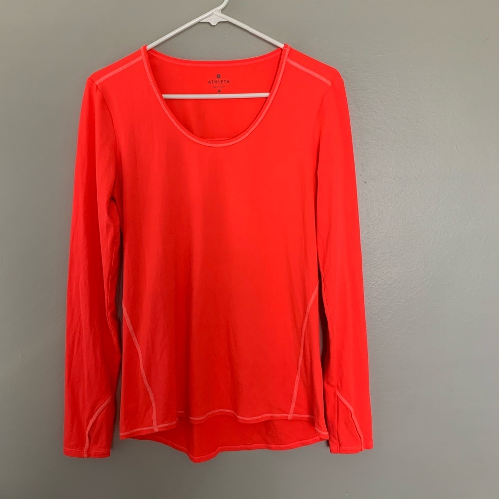 Athleta Long Sleeve Scoop Neck Tee in Bright Coral